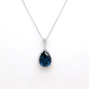 wedding jewelry bridal bridesmaid necklace prom gift pageant sterling silver necklace navy sapphire montana blue teardrop fancy pendant