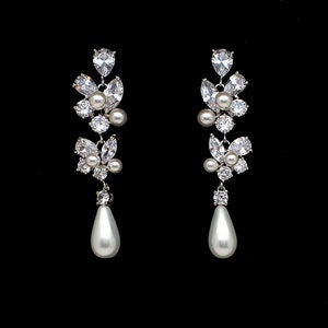 Bridal Earrings Wedding Jewelry Platinum Shell Pearl Earrings Clear ...
