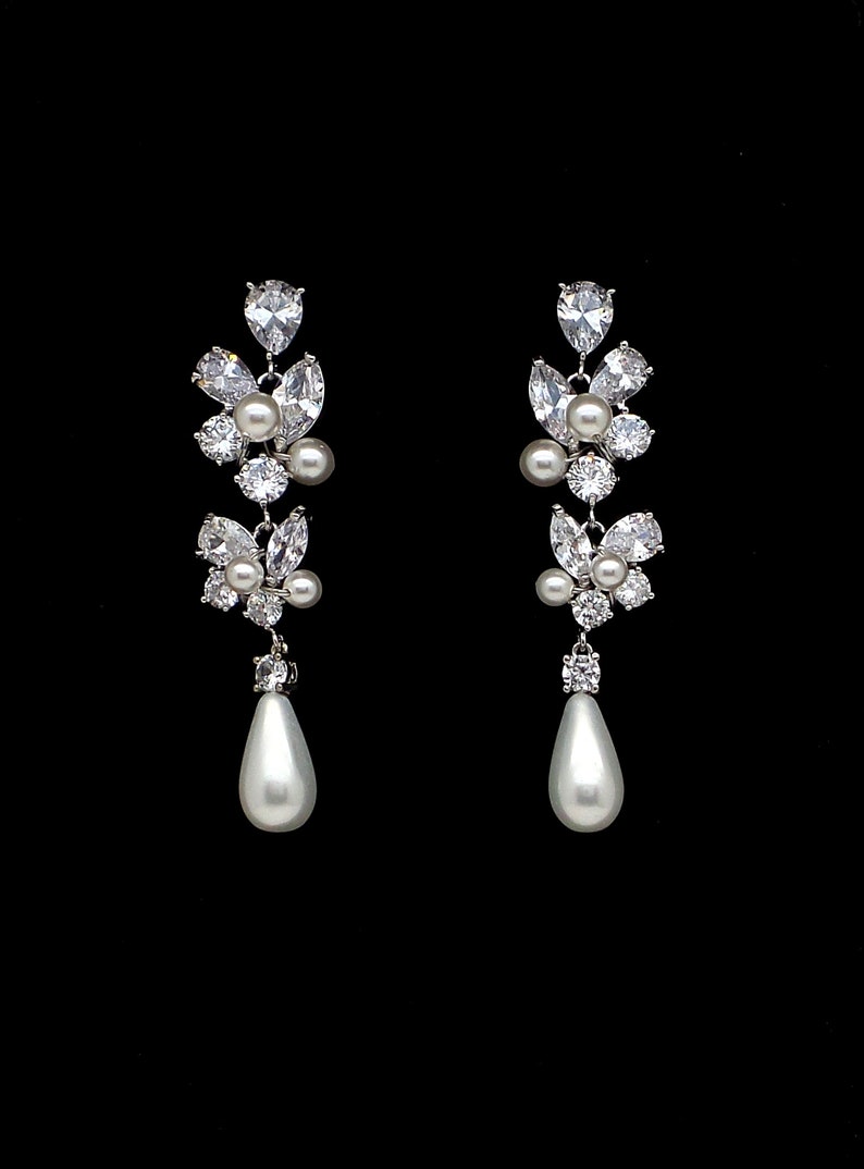 Bridal Earrings Wedding Jewelry Platinum Shell Pearl Earrings - Etsy
