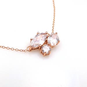 wedding jewelry bridal necklace prom bridesmaid party three multi shape cluster AAA cubic zirconia rose gold plated sterling silver chain