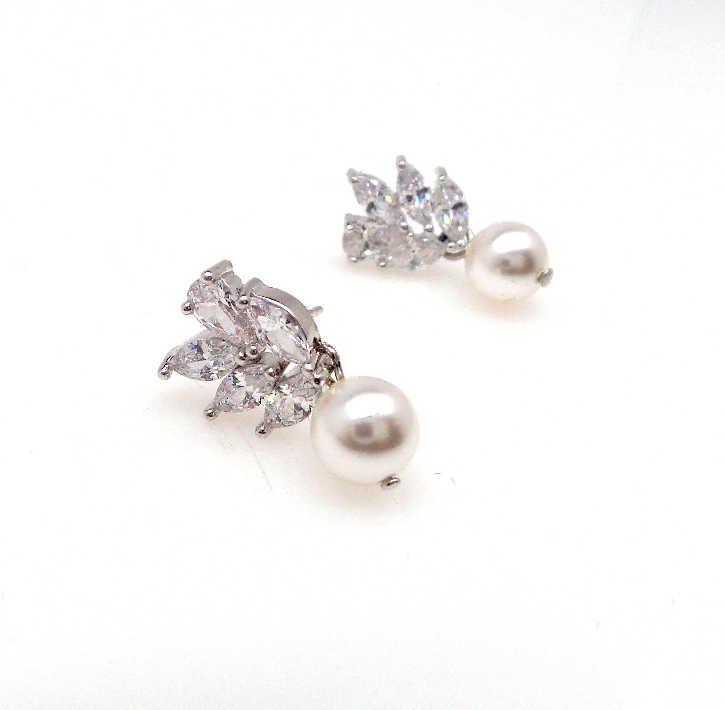Orecchini A Goccia Per Sposa Beusoulover Con Zirconia Cubica E Perla, Ottone Placcato