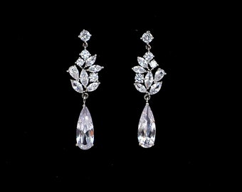 Wedding jewelry bridal party prom christmas gift multi shape cluster AAA cubic zirconia post drop earrings vine rhodium cluster dangle