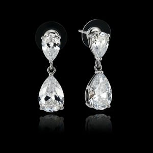 S bridal earrings jewelry bridesmaid gift wedding Clear white teardrop cubic zirconia teardrop cz rhodium post earrings - Free US shipping