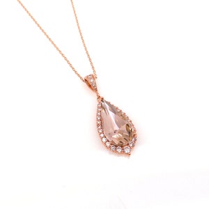 wedding bridal jewelry bridesmaid gift rose gold necklace vintage rose blush pink teardrop fancy pendant chain necklace fancy rhinestone