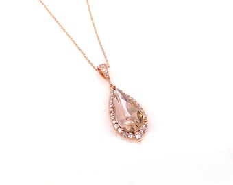 wedding bridal jewelry bridesmaid gift rose gold necklace vintage rose blush pink teardrop fancy pendant chain necklace fancy rhinestone