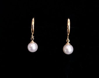 925 sterling silver wedding jewelry bridal earrings christmas prom party bridesmaid gift 8mm round crystal  pearl simple gold or silver hoop