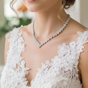 Braut Hochzeit Schmuck Halskette Abschlussball Party AAA klar, weiß Zirkonia Luxus Weißgold Rhodium Marquise Kragen V Form Tennis Halskette