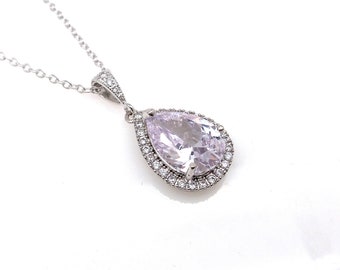 wedding bridal jewelry pendant necklace bridesmaid gift party prom christmas Sterling silver necklace pave AAA cubic zirconia teardrop