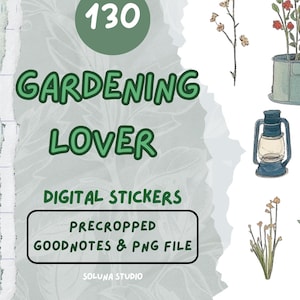 Pegatinas digitales de jardín para GoodNotes / 130 plantas y herramientas de jardinería precortadas en acuarela / Pegatinas estéticas para agendas y diarios