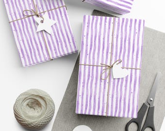 Elegant Purple Striped Gift Wrapping Paper, Sustainable Gift Wrap, Birthday, Holiday, Wedding, Party Supplies, Eco-Friendly