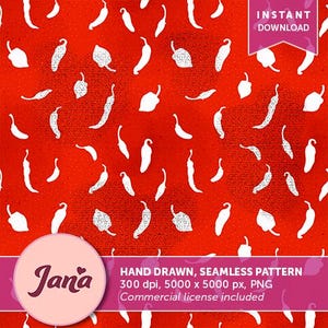 Spicy Red Chilli Pepper Fabric Pattern: Seamless Kitchen Decor (Digital Download, JPG
