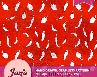 Spicy Red Chilli Pepper Fabric Pattern: Seamless Kitchen Decor (Digital Download, JPG