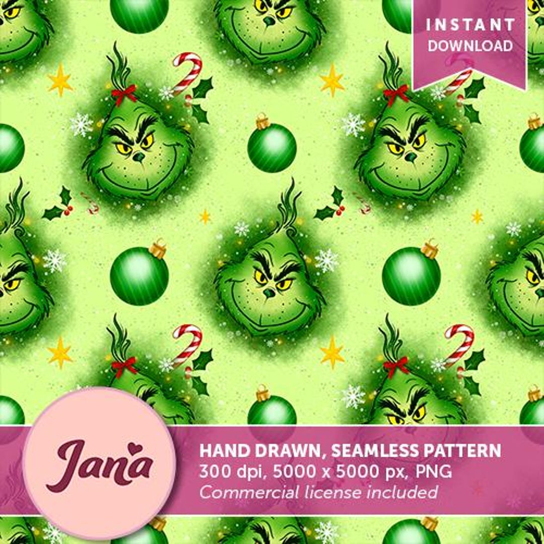 Christmas Green Grinch Seamless Fabric Pattern | Cartoon Design Pattern ...