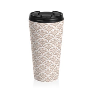 Elegant Beige Floral Stainless Steel Travel Mug, Coffee Cup, Tea Mug, Gift for Her, Travel Accessories, Eco-Friendly Drinkware