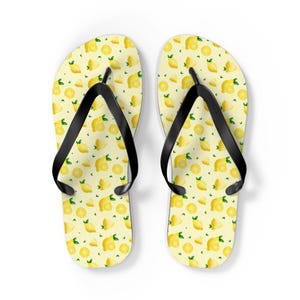 Lemon Print Flip Flops, Tropical Sandals, Summer Footwear, Beach Accessories, Vacation Essentials, Gift for Her