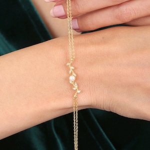 14K Solid Gold Pearl Bracelet: Wedding Jewelry Gift