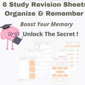 Afdrukbare revisiebladen | 6 college-aantekeningensjablonen | Memorisatietechnieken | Studentenplanner A4/A5/Brief afdrukbare PDF