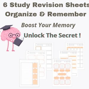 Study Templates Printable | 6 Revision Sheets | Study Notes template | Memory Boosting  & Active Recall | Student Planner A4/A5/Letter PDF