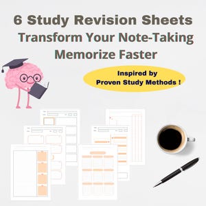 6 Study Templates | Note Taking templates Printable |  Exam Prep Revision Sheets || Memorization Worksheets  & Active Recall | Study Guide