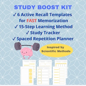 Study Guide: Active Recall Note Taking template, Spaced Repetition, Mind Map, Cornell Notes | Exam Planner PDF Printable
