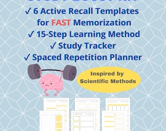 Lernführer: Vorlage für Active Recall-Notizen, Spaced Repetition, Mind Map, Cornell Notes | Prüfungsplaner PDF Printable