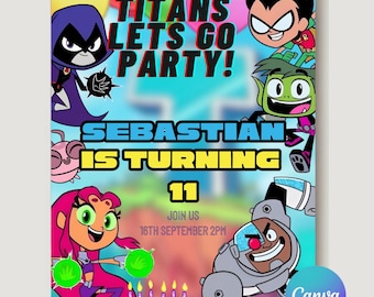 Teen Titans Day Geburtstagseinladung: Bearbeitbare Party Vorlage (Digitaler Download)