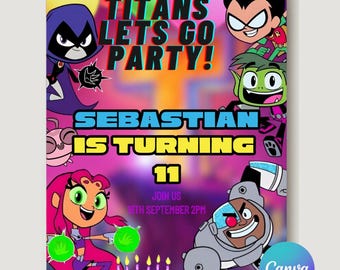 Teen Titans Night Geburtstagseinladung: Bearbeitbare Superheldenparty (Digitaler Download)