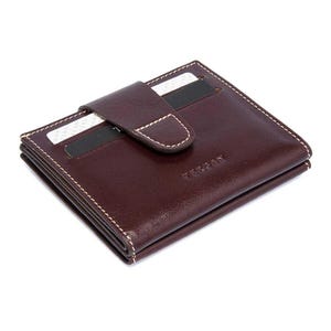 Cartera de piel burdeos para hombre: elegante, minimalista, tarjetero, bolsillo para dinero en efectivo, regalo, cartera de piel auténtica