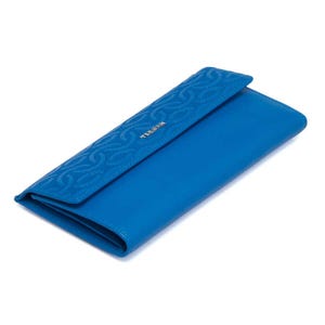 Cartera de piel azul para mujer: elegante, minimalista, tarjetero, bolsillo para dinero en efectivo, billetera de piel auténtica