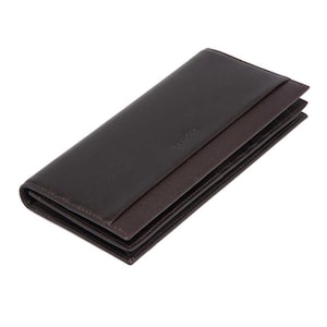 Cartera de piel marrón para mujer: elegante, minimalista, tarjetero, bolsillo para dinero en efectivo, billetera de piel auténtica