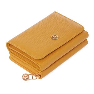 Cartera de piel amarilla para mujer: elegante, minimalista, tarjetero, bolsillo para dinero en efectivo, billetera de piel auténtica