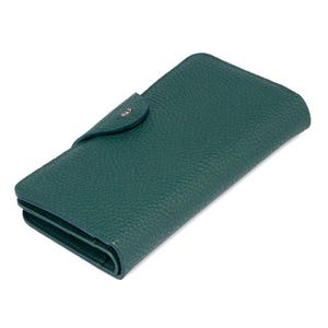 Cartera de piel verde para mujer: elegante, minimalista, tarjetero, bolsillo para dinero en efectivo, billetera de piel auténtica