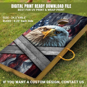 American Bald Eagle Cornhole Wrap | Rustic Patriotic USA Flag Design | Digital Download | Veteran Gift | Independence Day Decor 97-FDS