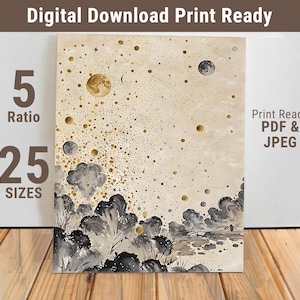 Celestial Galaxy Night Sky Wall Art - Abstrakte Sterne und Mond zum Ausdrucken - Verträumtes Universum Poster Digitaler Download - 362-FDS