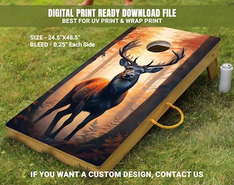 Envoltório de Cornhole de veado, decalque de Cornhole de veado da floresta, pele de Cornhole de caça rústica, arte de tabuleiro de jogo de natureza de outono, download digital
