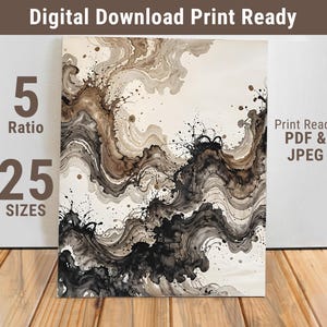Abstract Flowing Ink Wall Art, Japandi Watercolor Poster, Neutral Tones Minimalist Art Print, Modern Wabi Sabi Decor - 328-FDS