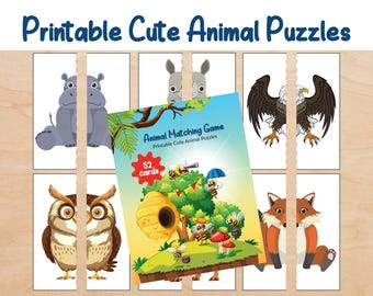 52 Animal Matching Game for Kids | Picture Match Cards | Farm, Safari & Zoo Animals | Printable Montessori Flashcards for Toddlers