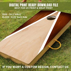 Tan Rustic Wood White Triangle Style Cornhole Board Vinyl Wrap Digital Skins - Anniversary Wedding Gifts Cornhole Design