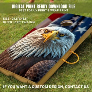 Majestic Bald Eagle Cornhole Wrap | USA Flag Vinyl Skin | American Patriotic Board Decal | Digital Download for DIY Game Boards 38-FDS