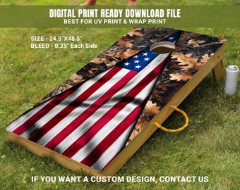 Envoltórios de Cornhole com Bandeira Americana e Camuflagem | Pele de Vinil Patriótica Rústica dos EUA | Download Digital para Tábuas de Cornhole DIY