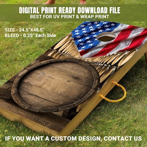 American Flag Wine Barrel Cornhole Board Decal - Patriotic Barrel Theme Cornhole Skins - Custom Cornhole Wrap - USA Cornhole Game - 258-FDS