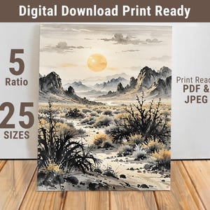 Watercolor Desert Sunset Print: Southwestern Landscape Wall Art (Digital Download) 386-FDS