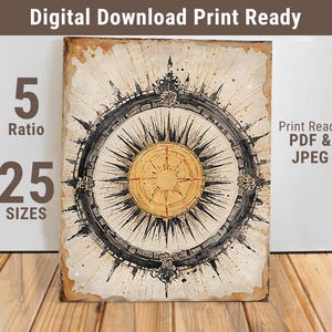Mystic Sun Compass Art Print: Boho Spiritual Decor (Digital Download) 351-FDS