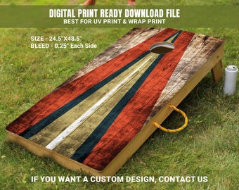 Sticker geometrische cornhole-bord: rood, blauw, geel (digitale download)
