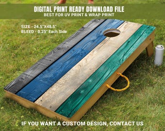 Colorful Wood Cornhole Board Decal - Vibrant Cornhole Skins - Green, Blue & Black Cornhole Wrap - Custom Cornhole Game Gift