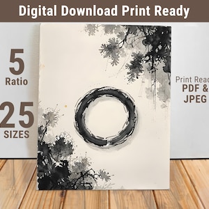Zen Circle Wall Art, Japandi Minimalist Ink Painting, Enso Circle Watercolor Print, Modern Wabi Sabi Digital Poster - 327-FDS