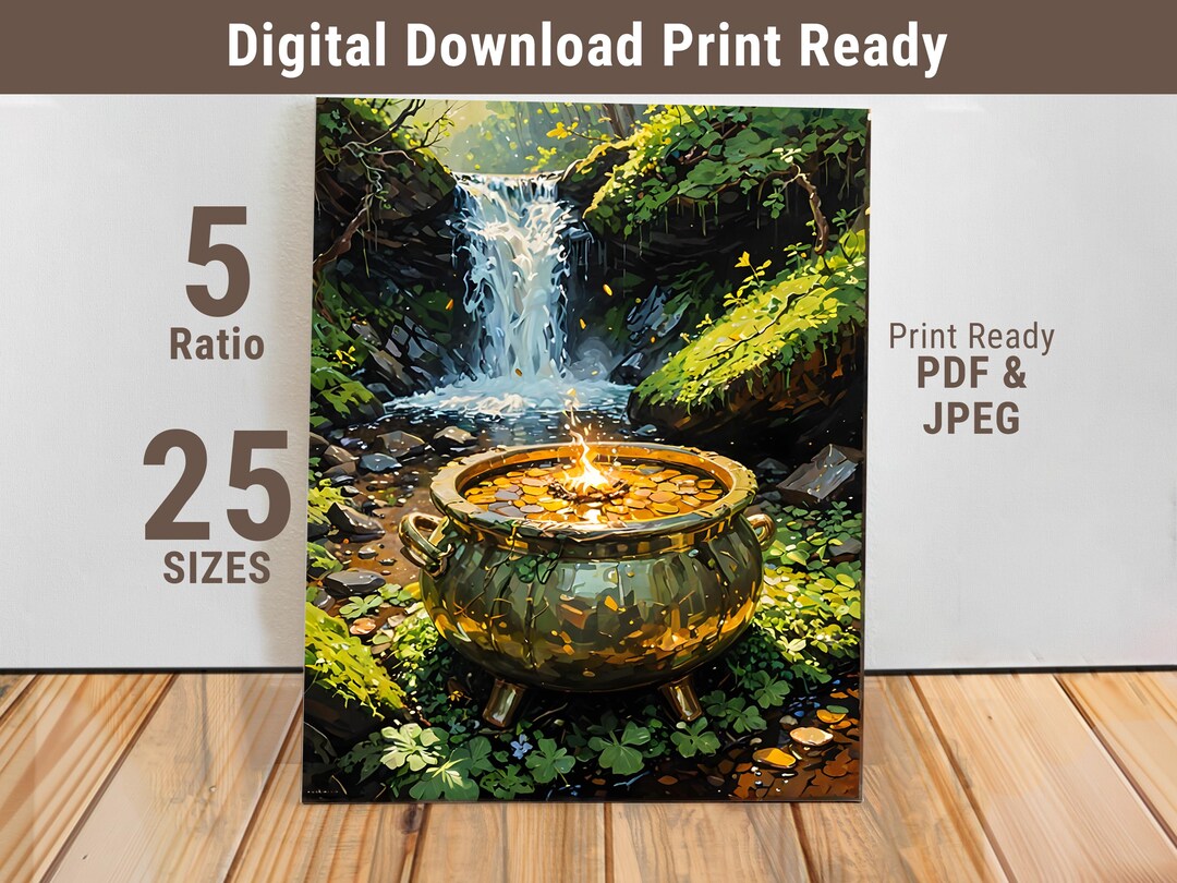 Golden Pot of Gold Wall Art Poster | St. Patrick’s Day Digital Print ...