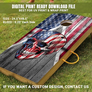 Amerikanische Flagge Schädel Cornhole Brett Abziehbild: Patriotische Spielverpackung (Digitaler Download) 233-FDS