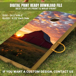 Rustic Red Barn Cornhole Wrap | Farmhouse Sunset Digital Wrap | Country Barn DIY Decal | Vintage Farm Cornhole Skin File 28-FDS