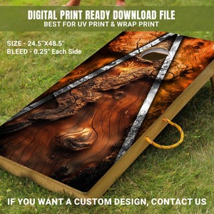 Tronc d'arbre rustique en vinyle Cornhole Board | Motif gravé vintage | Art cadeau de mariage d'anniversaire | Peau de planche en bois | 2-FDS